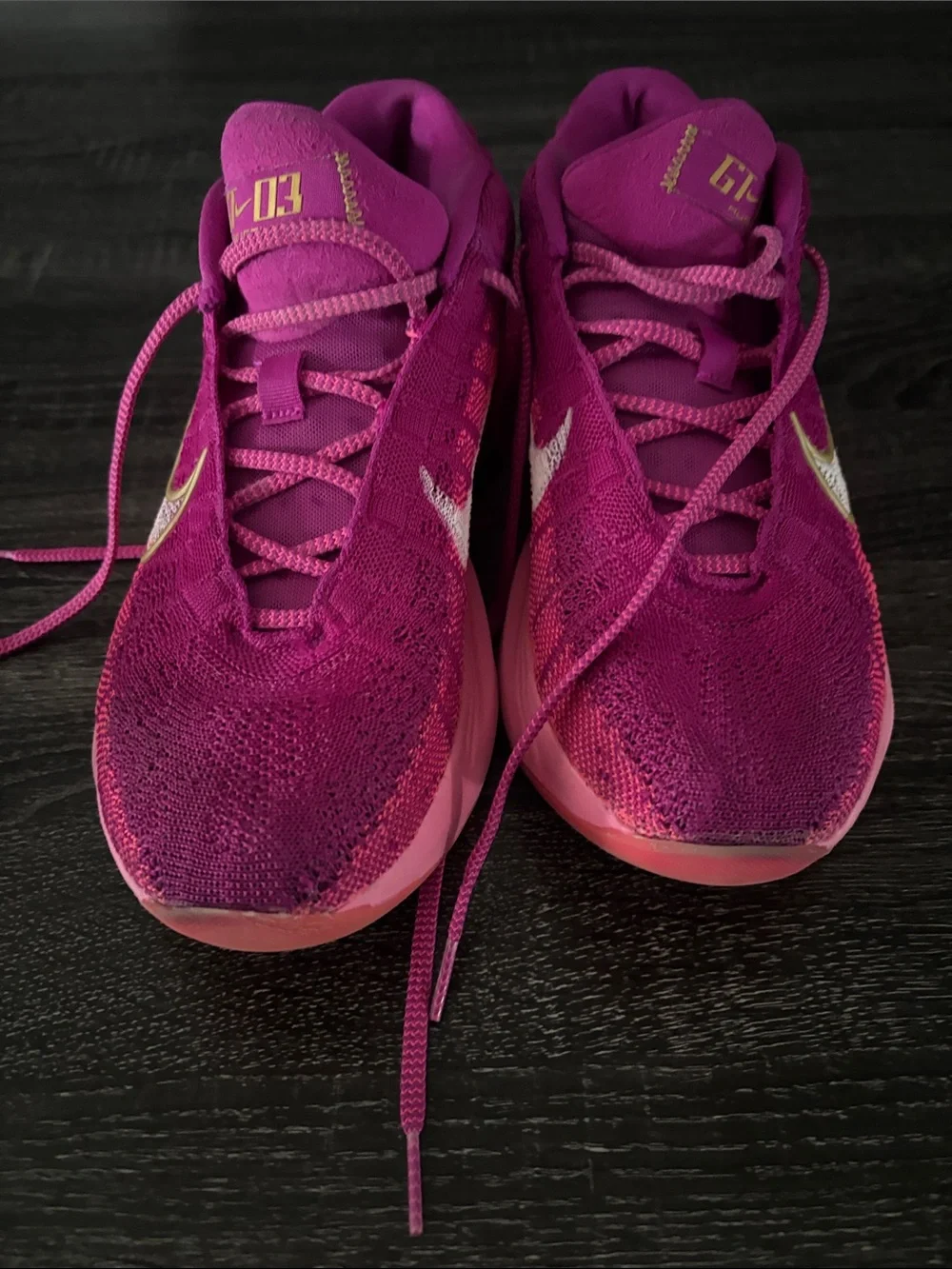 Nike Pink and Gold Knit Athletic Shoes GT03 Hustle
